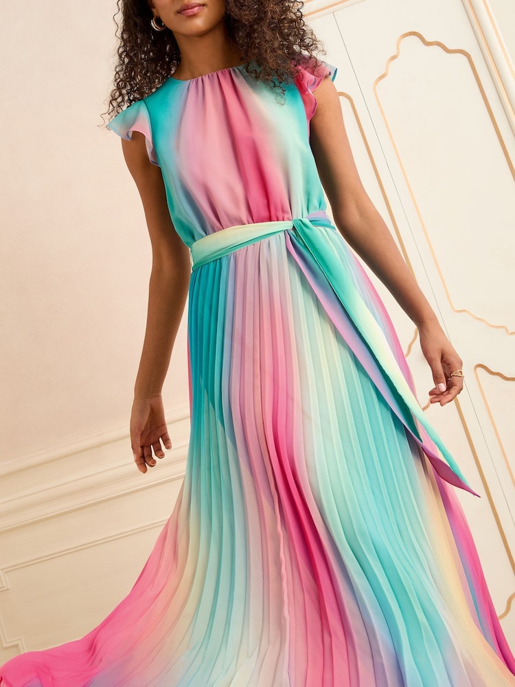 Love & Roses Pink Ombre Ruffle Detail Midi Dress - Image 2 of 4
