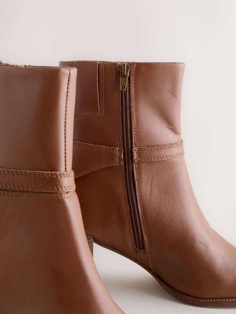 Tan Brown Leather Forever Comfort® Hardware Trim Ankle Boots - Image 1 of 5