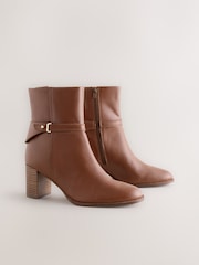 Tan Brown Leather Forever Comfort® Hardware Trim Ankle Boots - Image 2 of 5