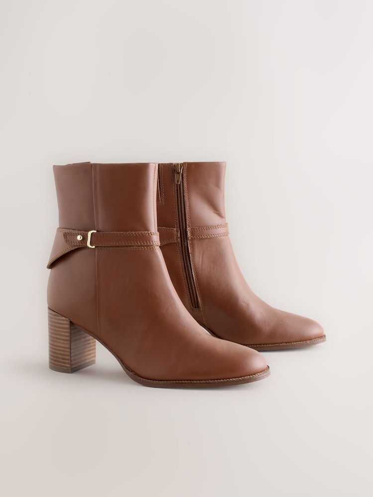 Tan Brown Leather Forever Comfort® Hardware Trim Ankle Boots - Image 2 of 5