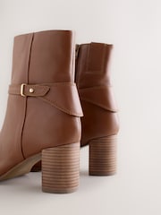 Tan Brown Leather Forever Comfort® Hardware Trim Ankle Boots - Image 3 of 5