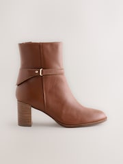 Tan Brown Leather Forever Comfort® Hardware Trim Ankle Boots - Image 4 of 5