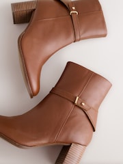 Tan Brown Leather Forever Comfort® Hardware Trim Ankle Boots - Image 5 of 5