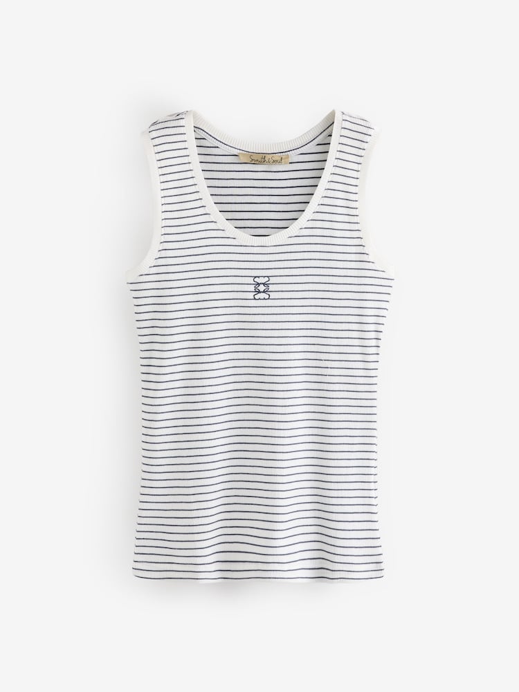 Smith & Soul White And Blue Stripe Cotton Rib Tank Top - Image 6 of 6