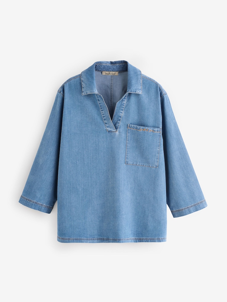 Smith & Soul Blue Open Collar Shirt Denim Shirt - Image 6 of 6