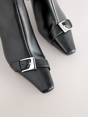 Black Forever Comfort® Point Chisel Toe Block Heel Buckle Detail Boots - Image 3 of 10