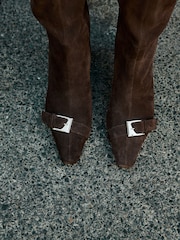 Black Forever Comfort® Point Chisel Toe Block Heel Buckle Detail Boots - Image 9 of 10