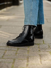 Black Crinkled Patent Leather Forever Comfort® Lace Up Ankle Boots - Image 1 of 9