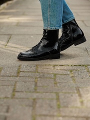 Black Crinkled Patent Leather Forever Comfort® Lace Up Ankle Boots - Image 2 of 9