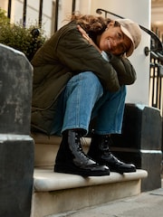 Black Crinkled Patent Leather Forever Comfort® Lace Up Ankle Boots - Image 3 of 9
