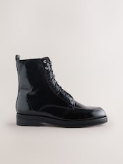 Black Crinkled Patent Leather Forever Comfort® Lace Up Ankle Boots - Image 4 of 9