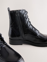 Black Crinkled Patent Leather Forever Comfort® Lace Up Ankle Boots - Image 6 of 9