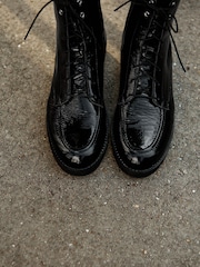 Black Crinkled Patent Leather Forever Comfort® Lace Up Ankle Boots - Image 9 of 9