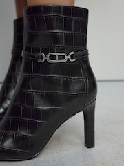 Black Croc Embossed Forever Comfort® Hardware Trim Heeled Ankle Boots - Image 4 of 5
