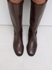 Chocolate Brown Leather Standard/Wide Fit Forever Comfort® Knee High Flat Rider Boots - Image 1 of 6