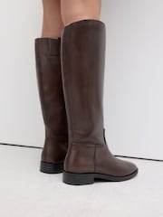 Chocolate Brown Leather Standard/Wide Fit Forever Comfort® Knee High Flat Rider Boots - Image 3 of 6
