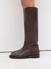 Chocolate Brown Leather Standard/Wide Fit Forever Comfort® Knee High Flat Rider Boots - Image 5 of 6