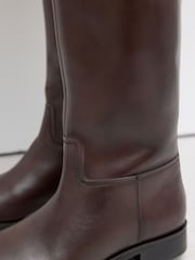 Chocolate Brown Leather Standard/Wide Fit Forever Comfort® Knee High Flat Rider Boots - Image 6 of 6