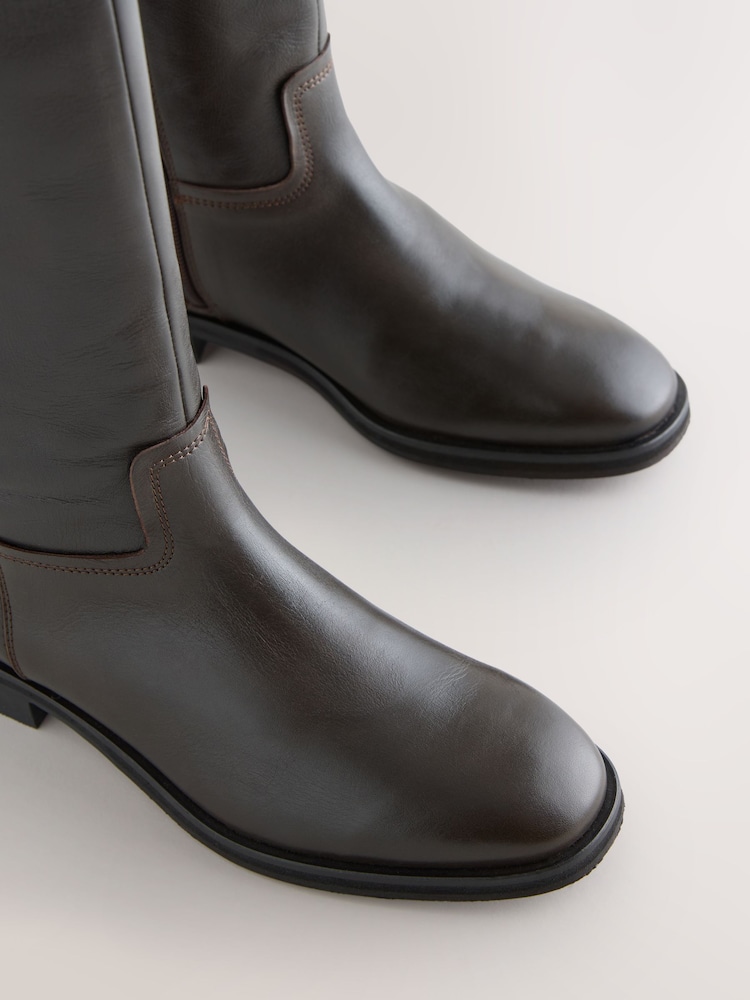 Womens Next Chocolate Brown Leather Standard/Wide Fit Forever Comfort Flat Riding Boots US 5 (UK 3) Womens Next Chocolate Brown Leather Standard/Wide Fit Forever Comfort Flat Riding Boots US 5 (UK 3)