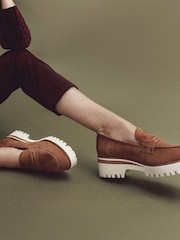 Moda in Pelle Ebonee Cleated Wedge Leather Loafers Featuring Snaffle Trim - Image 1 of 4