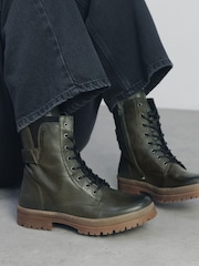 Moda In Pelle Odcombe Elastic Top Lace Up Biker Boots - Image 1 of 5