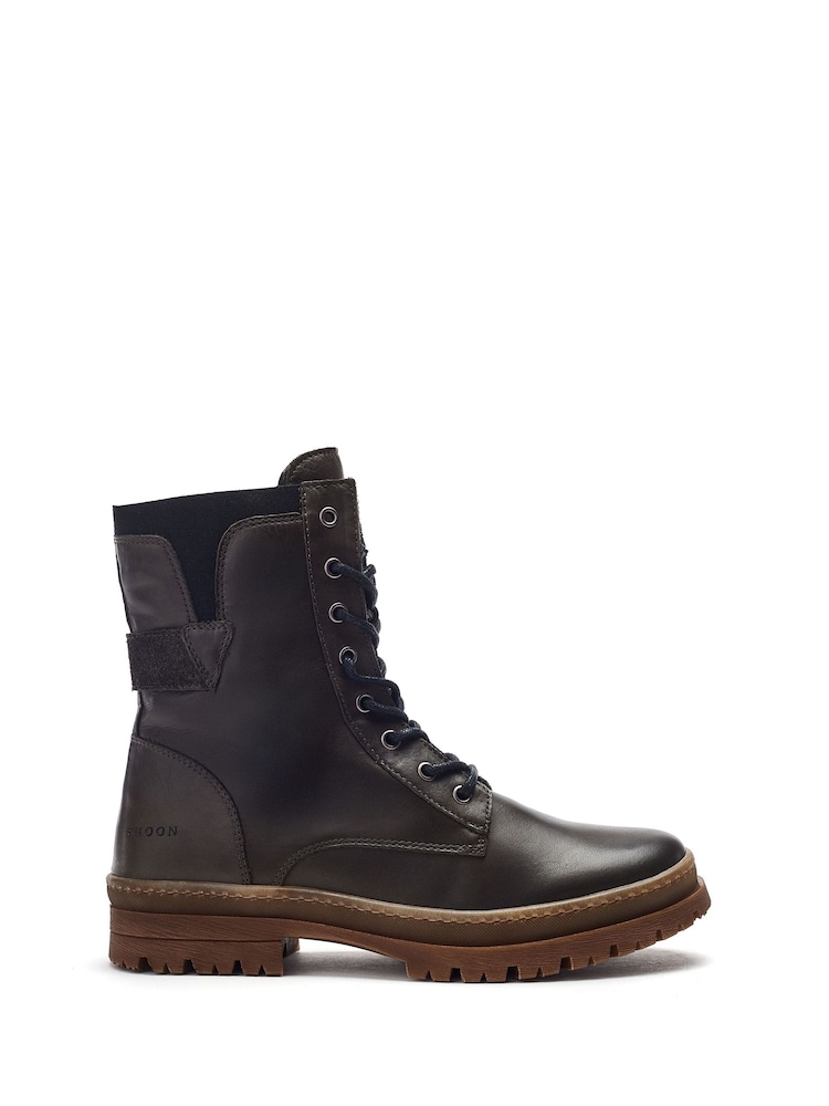 Moda In Pelle Odcombe Elastic Top Lace Up Biker Boots - Image 2 of 5