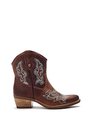 Moda in Pelle Olearia Feature Stitch Detailed Ankle Length Leather Western Brown Boots - Image 1 of 4