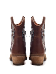 Moda in Pelle Olearia Feature Stitch Detailed Ankle Length Leather Western Brown Boots - Image 3 of 4