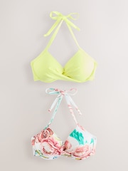 White Floral/Lime Print Padded Wired Bikini Tops 2 Pack - Image 1 of 5