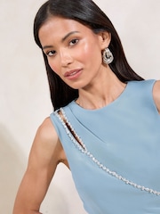 Lipsy Blue Petite Embellished Trim Spliced Bodycon Midi Dress - Image 2 of 4