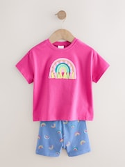 Pink Rainbow Short Sleeve T-Shirt and Cycle Shorts Set (3mths-6yrs) - Image 1 of 5