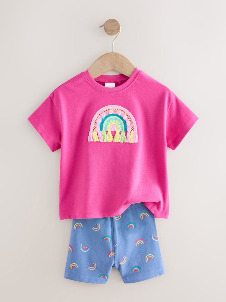 Pink Rainbow Short Sleeve T-Shirt and Cycle Shorts Set (3mths-6yrs) - Image 2 of 5