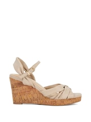 Dune London Cream Brown Kander Knotted Wedge Sandals - Image 1 of 6
