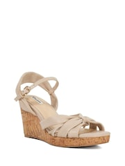 Dune London Cream Brown Kander Knotted Wedge Sandals - Image 2 of 6