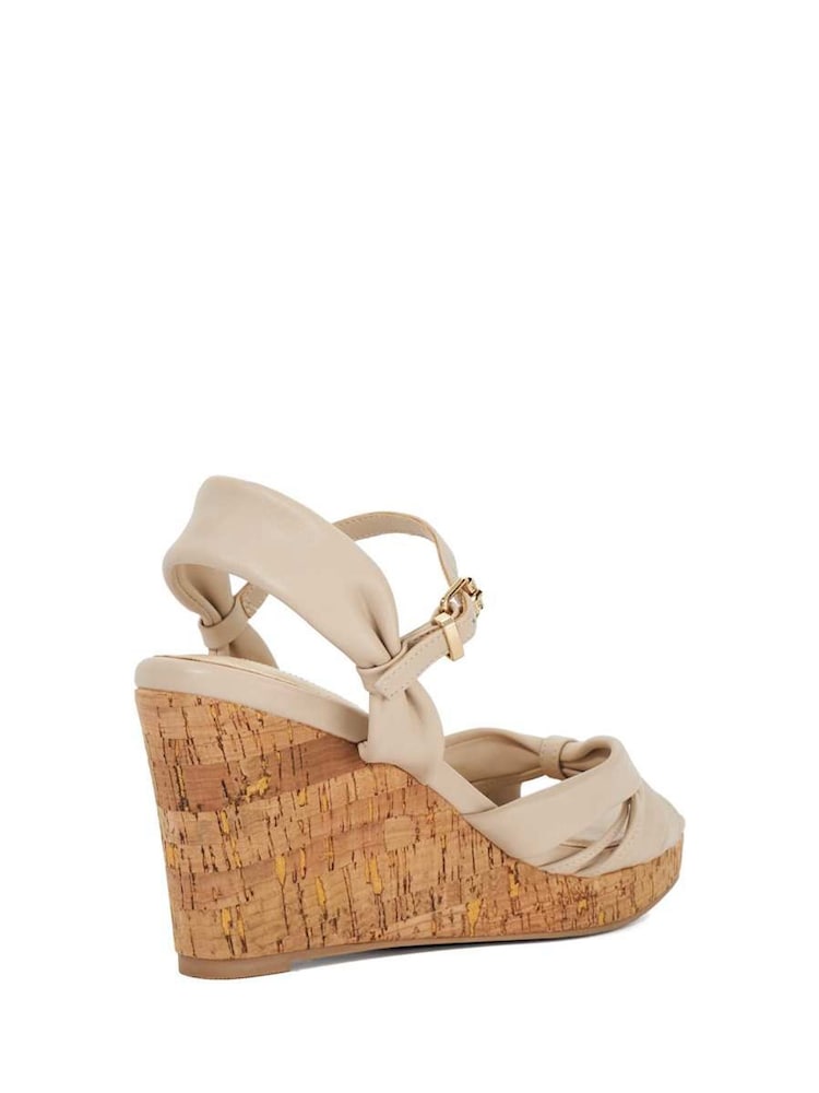 Dune London Cream Brown Kander Knotted Wedge Sandals - Image 3 of 6