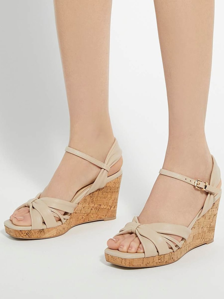 Dune London Cream Brown Kander Knotted Wedge Sandals - Image 6 of 6