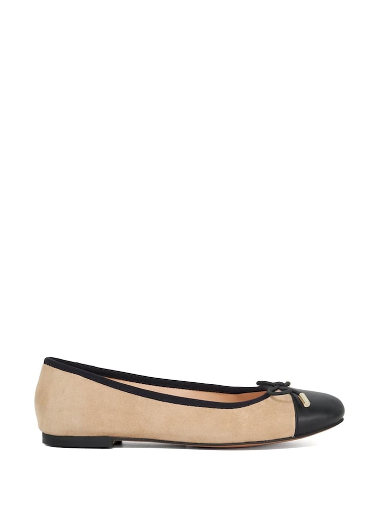 Dune London Tan Brown Standard Fit Highest Flexible Sole Contrast Leather Ballerina Flats - Image 1 of 6