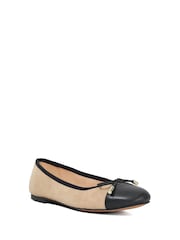 Dune London Tan Brown Standard Fit Highest Flexible Sole Contrast Leather Ballerina Flats - Image 2 of 6