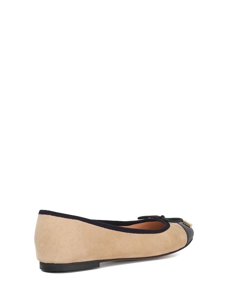 Dune London Tan Brown Standard Fit Highest Flexible Sole Contrast Leather Ballerina Flats - Image 3 of 6