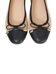 Dune London Tan Brown Standard Fit Highest Flexible Sole Contrast Leather Ballerina Flats - Image 5 of 6