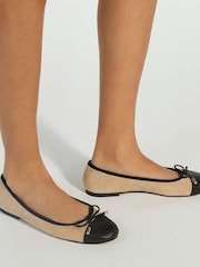 Dune London Tan Brown Standard Fit Highest Flexible Sole Contrast Leather Ballerina Flats - Image 6 of 6