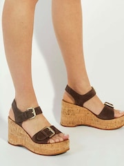 Dune London Brown Kamia Strap Buckle Wedge Heel Sandals - Image 1 of 6