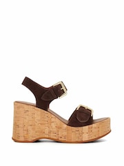 Dune London Brown Kamia Strap Buckle Wedge Heel Sandals - Image 2 of 6