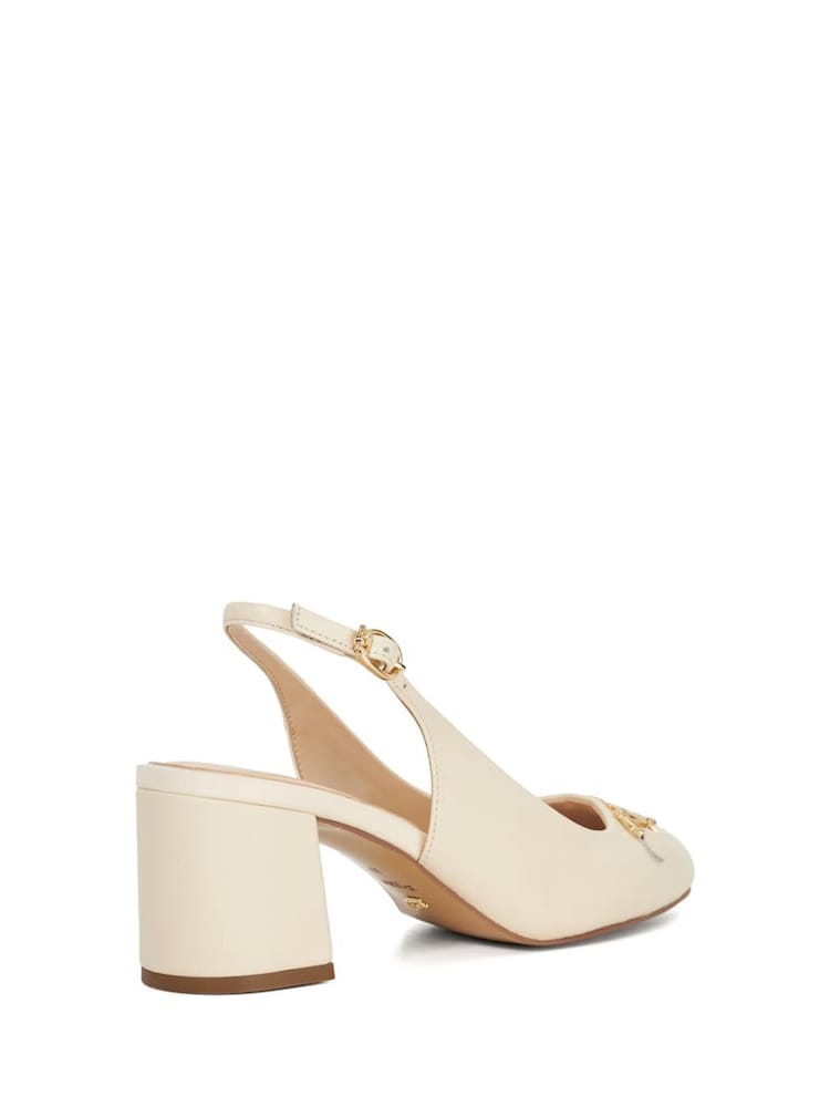 Dune London Cream Dreaming Round Toe Branded Slingback Block Heels - Image 3 of 6