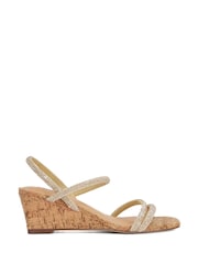 Dune London Gold Kalia Embellished Low Cork Wedge Sandals - Image 2 of 6