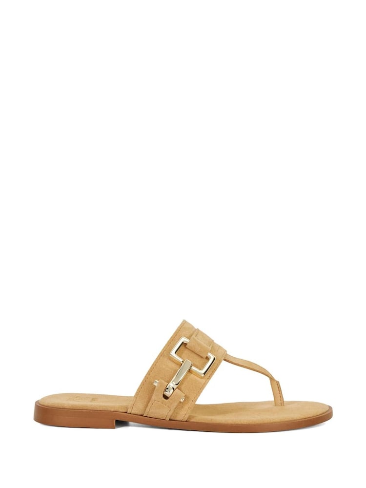Dune London Cream Lotica Suede Toe Post Flat Sandals - Image 1 of 6