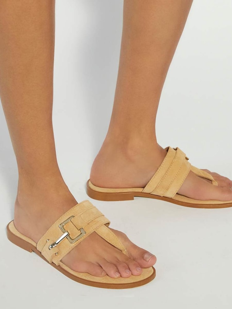 Dune London Cream Lotica Suede Toe Post Flat Sandals - Image 6 of 6