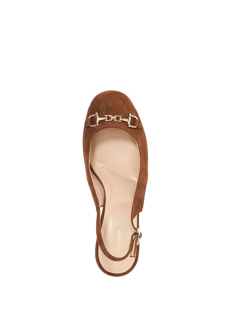 Dune London Brown Dreaming Round Toe Branded Slingback Block Heels - Image 4 of 6