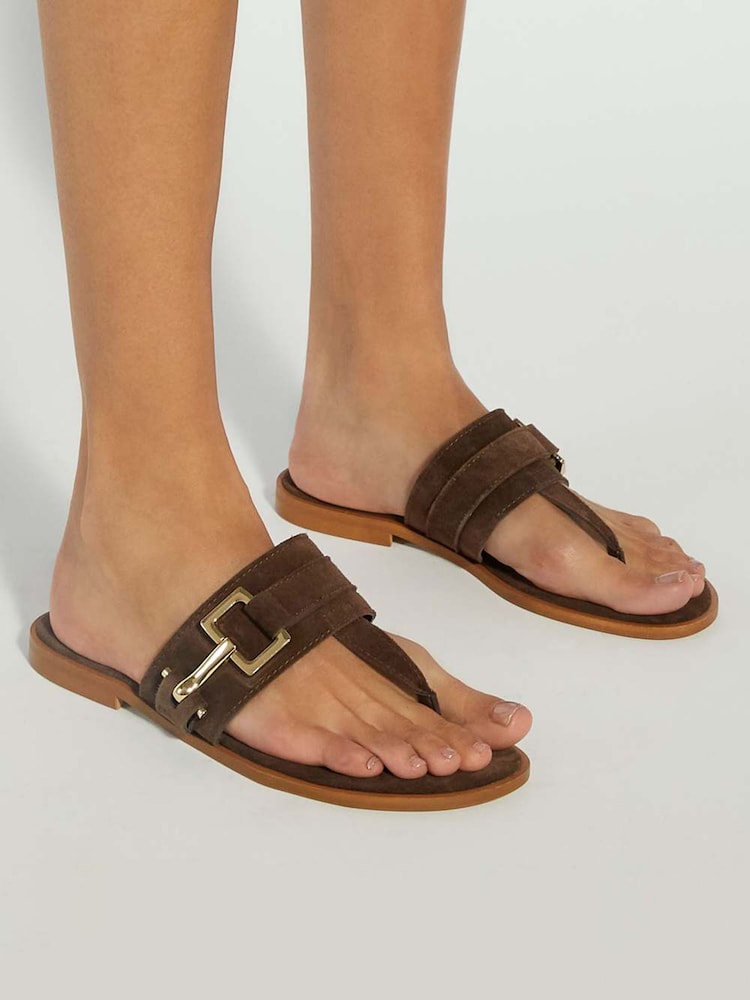 Marrón - Sandalias planas de ante con puntera Lotica de Dune London - Imagen 1 de 6 Marrón - Sandalias planas de ante con puntera Lotica de Dune London - Imagen 1 de 6