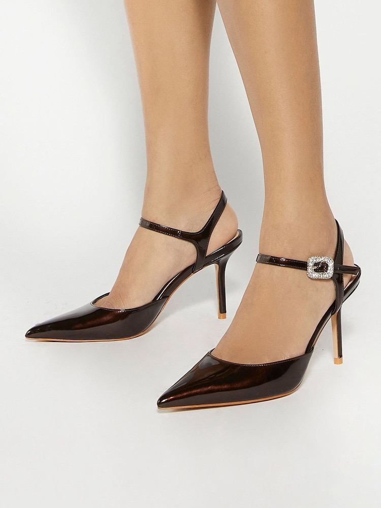 Castanho - Dune London Channel Y Back Open Court Heels - Imagem 1 de 6